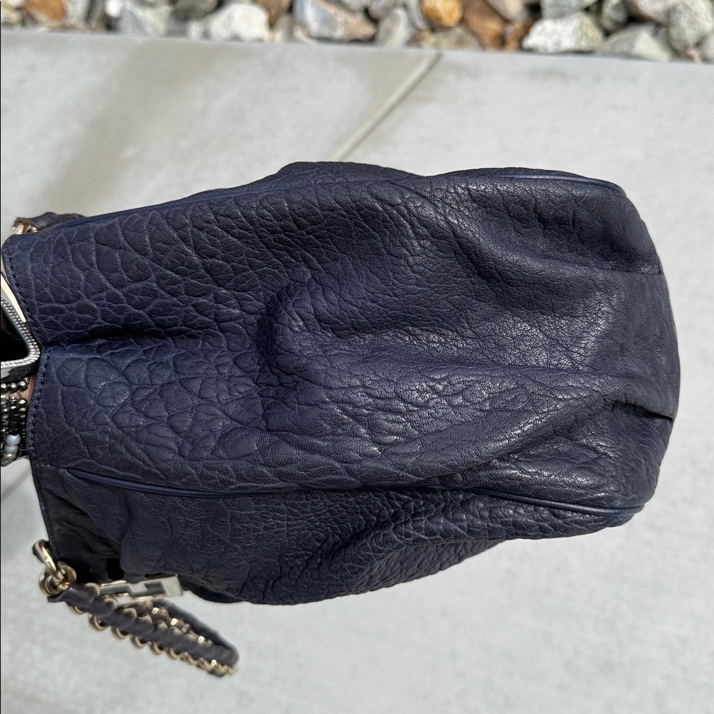 Fendi Navy Gold Mia large textured Leather Women's Bag - Picture 15 of 16